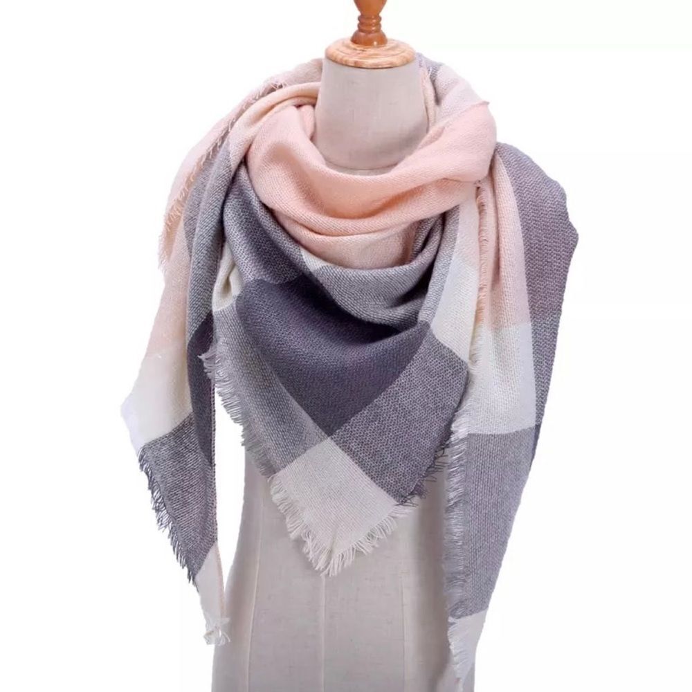 Pink and gray plaid scarf